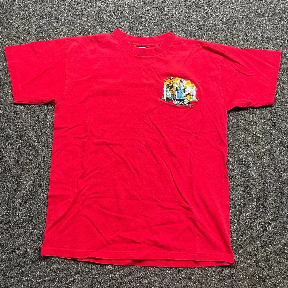 Vintage Looney Tunes Embroidered T-Shirt Red Daffy Sylvester Tweety 90s Single - Picture 2 of 7